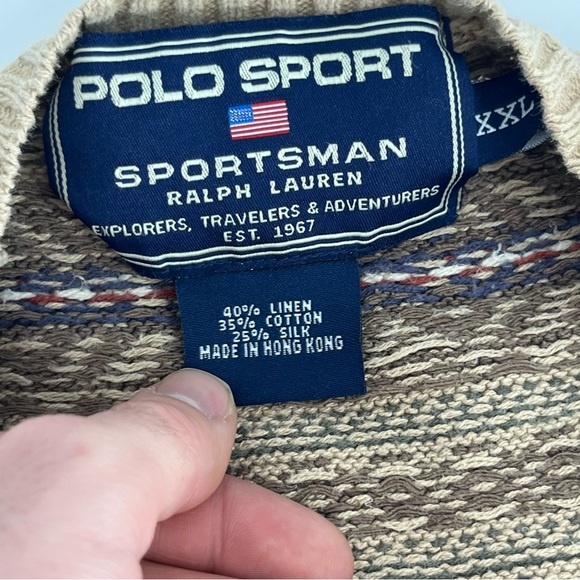VTG Polo By Ralph Lauren Sweater Vest Mens XXL Biege Fair Isle Sportsman Aztec - Picture 3 of 7